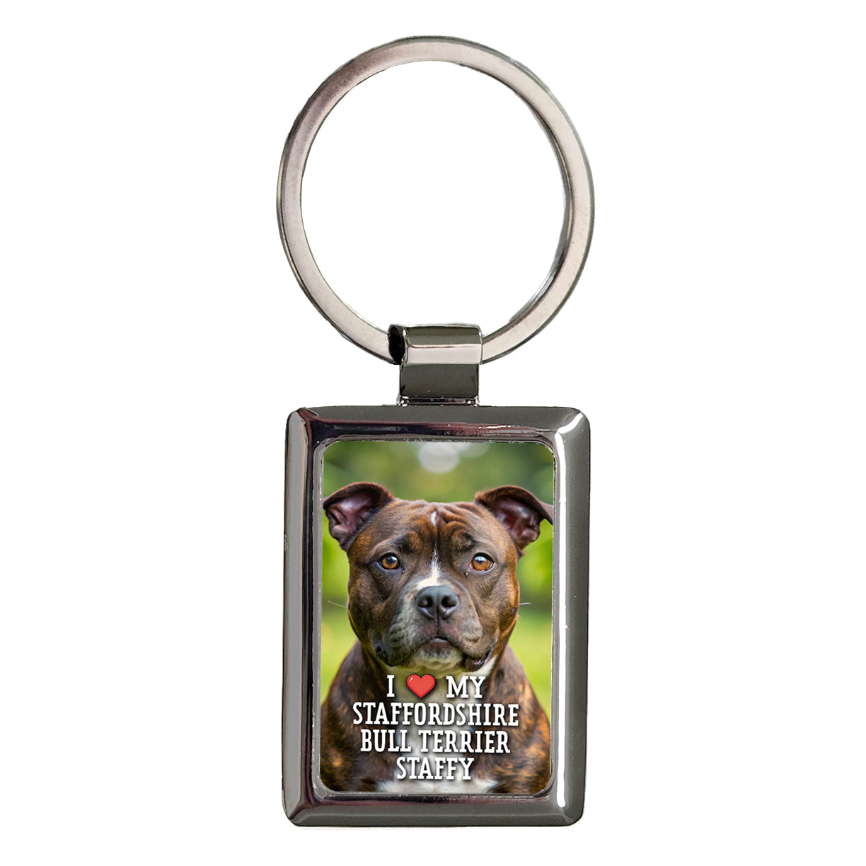 I Love My Staffordshire Bull Terrier Staffy Dog Heart Rectangle Metal Keychain