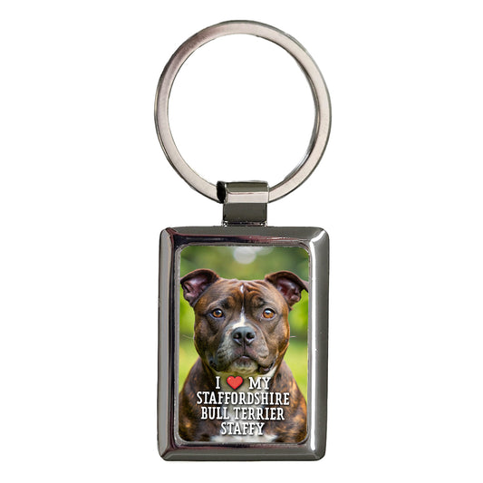 I Love My Staffordshire Bull Terrier Staffy Dog Heart Rectangle Metal Keychain