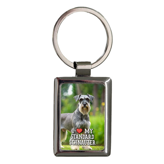 I Love My Standard Schnauzer Dog Heart Rectangle Metal Keychain