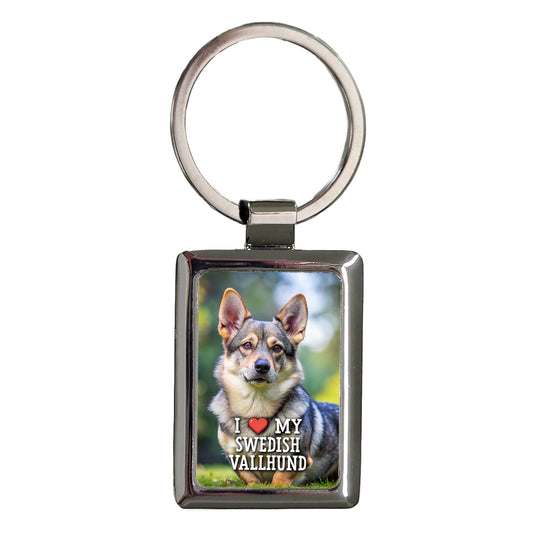 I Love My Swedish Vallhund Dog Heart Rectangle Metal Keychain