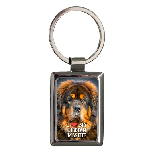 I Love My Tibetan Mastiff Dog Heart Rectangle Metal Keychain