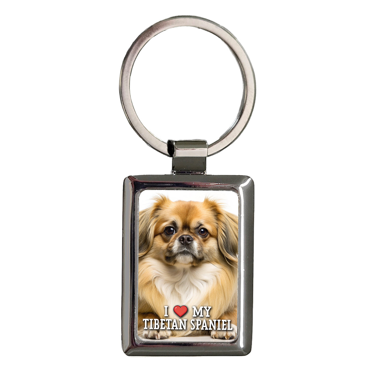 I Love My Tibetan Spaniel Dog Heart Rectangle Metal Keychain