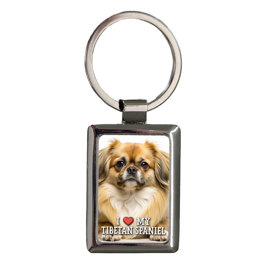 I Love My Tibetan Spaniel Dog Heart Rectangle Metal Keychain