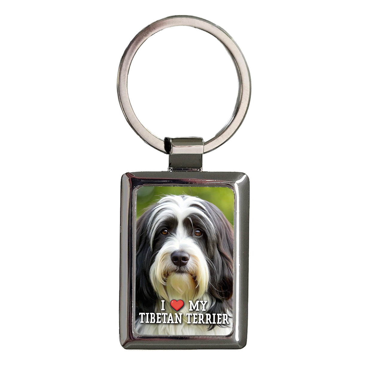 I Love My Tibetan Terrier Dog Heart Rectangle Metal Keychain