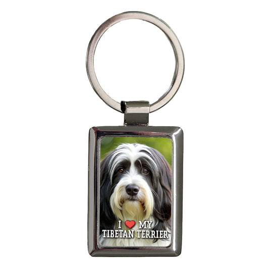 I Love My Tibetan Terrier Dog Heart Rectangle Metal Keychain