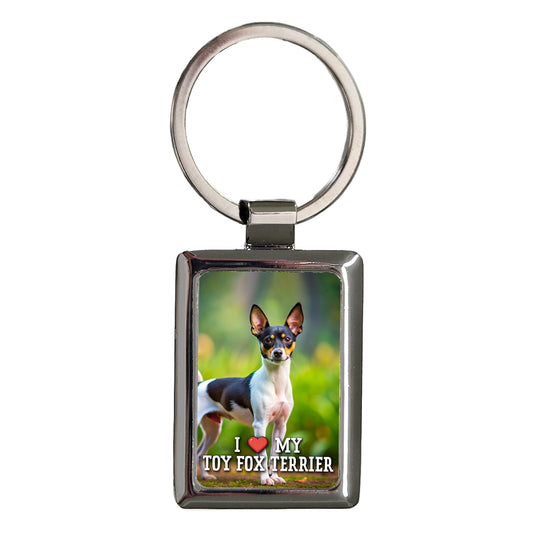 I Love My Toy Fox Terrier Dog Heart Rectangle Metal Keychain