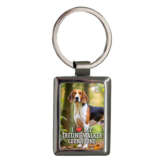 I Love My Treeing Walker Coonhound Dog Heart Rectangle Metal Keychain