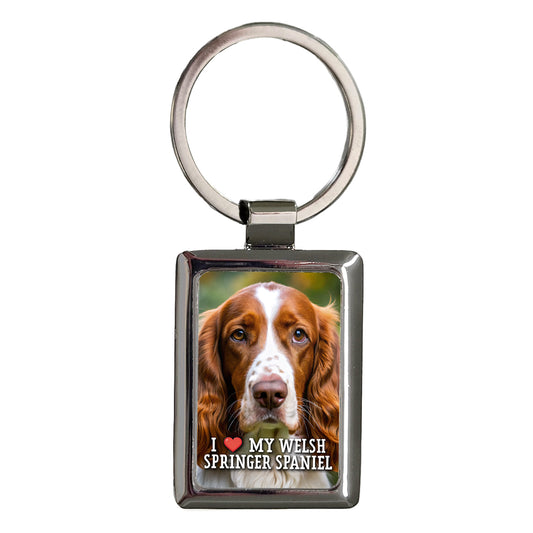 I Love My Welsh Springer Spaniel Dog Heart Rectangle Metal Keychain