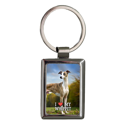 I Love My Whippet Dog Heart Rectangle Metal Keychain