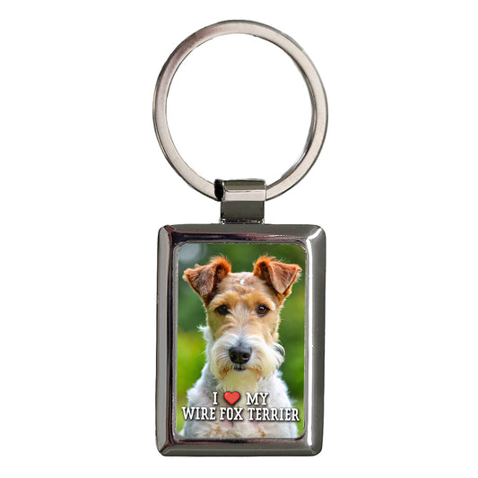 I Love My Wire Fox Terrier Dog Heart Rectangle Metal Keychain