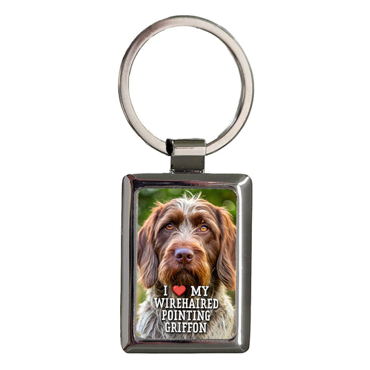 I Love My Wirehaired Pointing Griffon Dog Heart Rectangle Metal Keychain