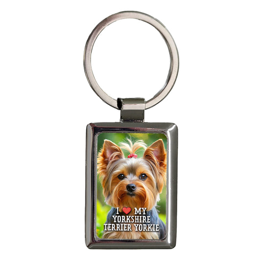 I Love My Yorkshire Terrier Yorkie Dog Heart Rectangle Metal Keychain
