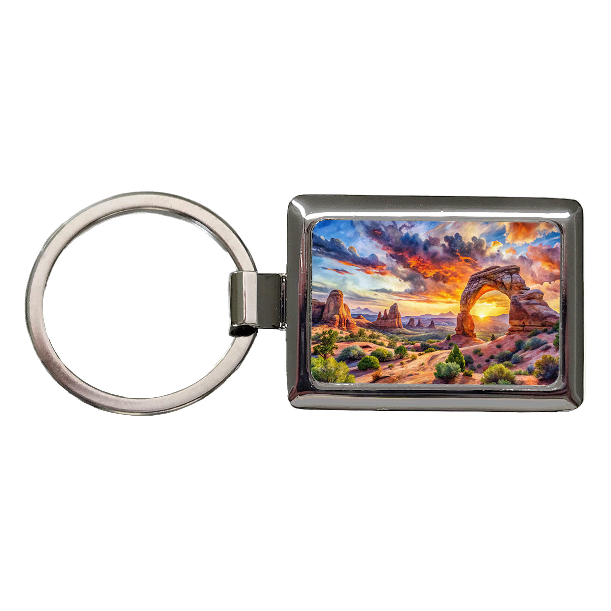Arches National Park Utah Watercolor Style Rectangle Metal Keychain