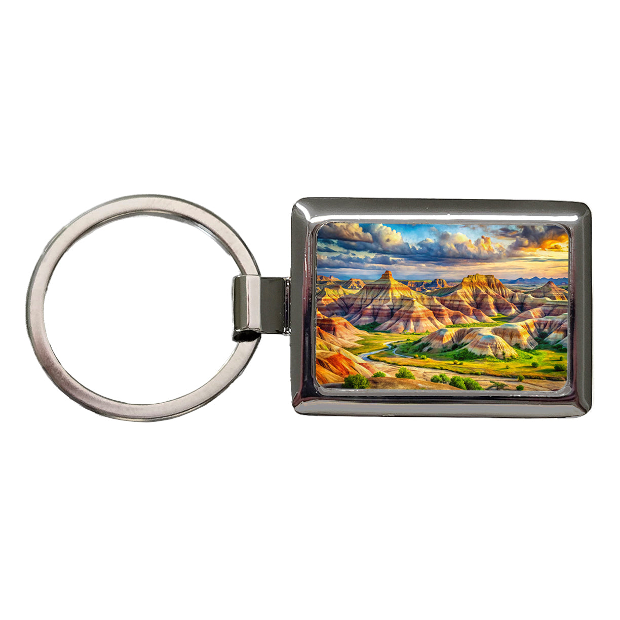 Badlands National Park South Dakota Watercolor Style Rectangle Metal Keychain