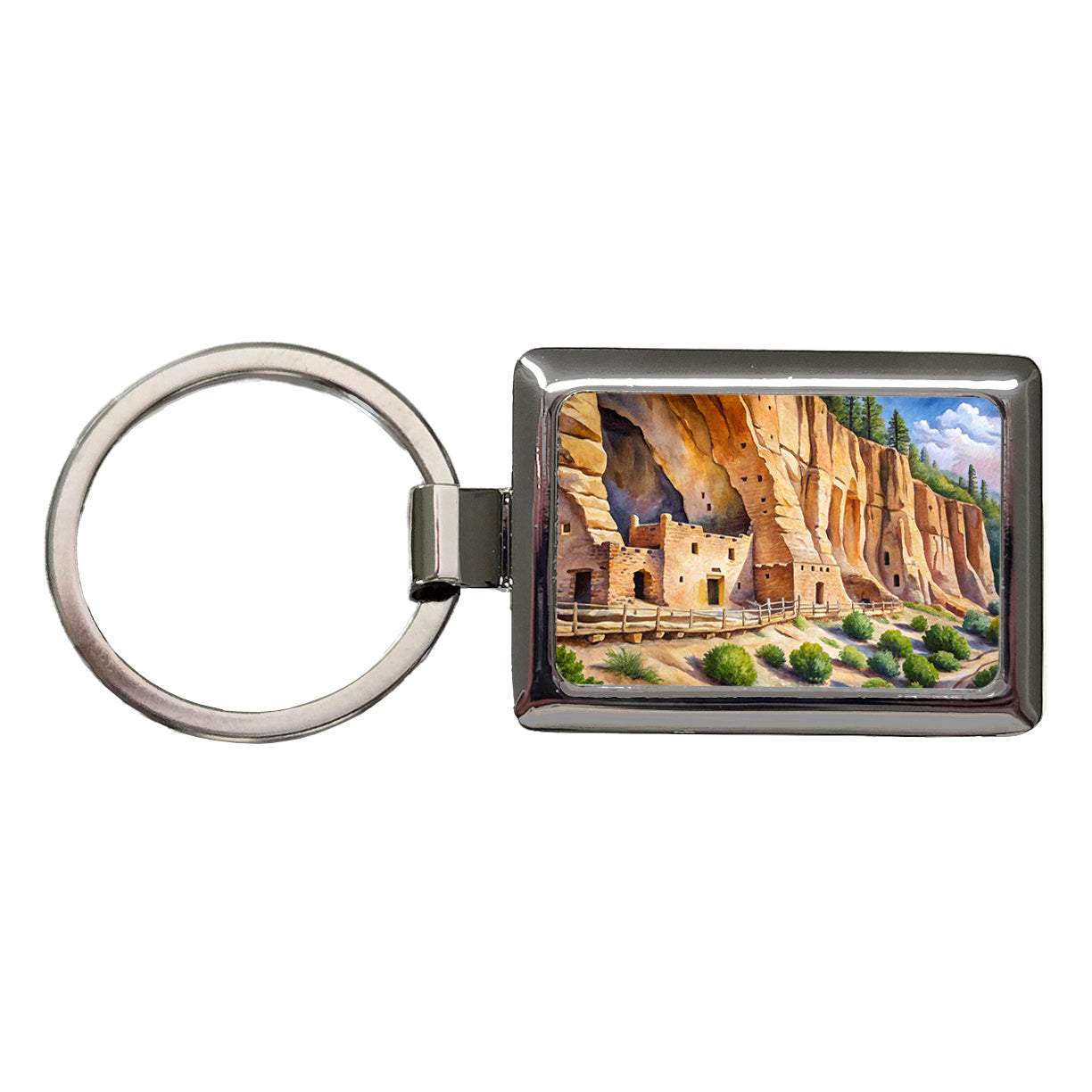 Bandelier National Monument New Mexico Watercolor Style Rectangle Metal Keychain