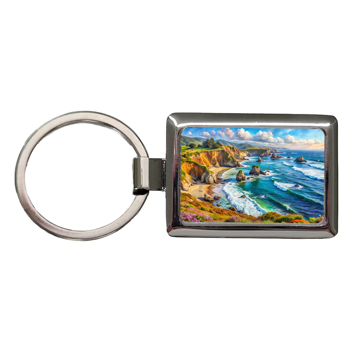 California Coastal National Monument California Watercolor Style Rectangle Metal Keychain
