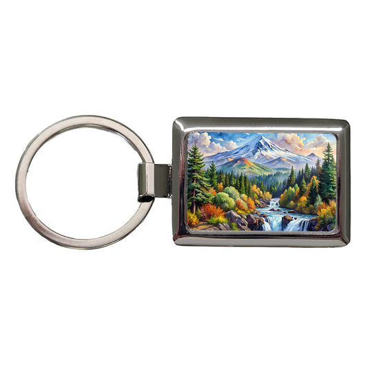 Cascade - Siskiyou National Monument California, Oregon Watercolor Style Rectangle Metal Keychain