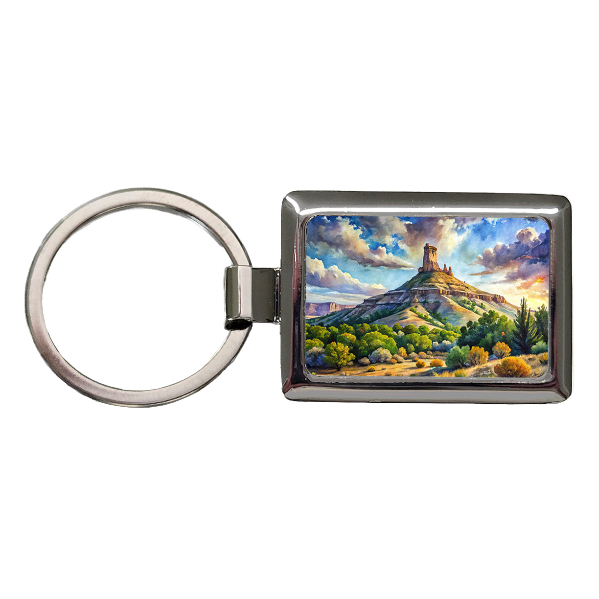 Chimney Rock National Monument Colorado Watercolor Style Rectangle Metal Keychain