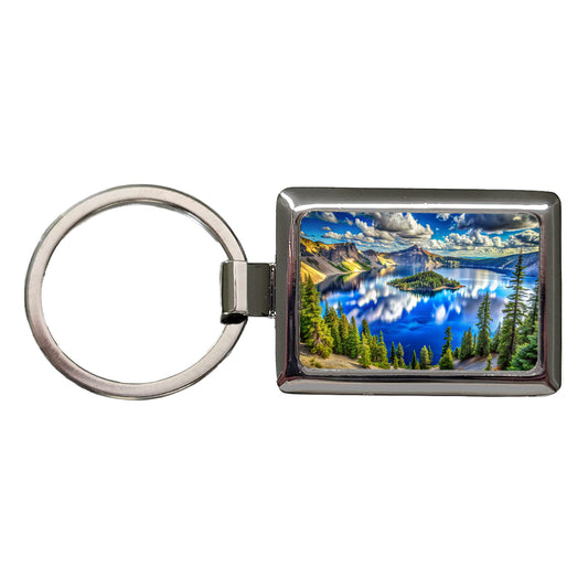 Crater Lake National Park Oregon Watercolor Style Rectangle Metal Keychain