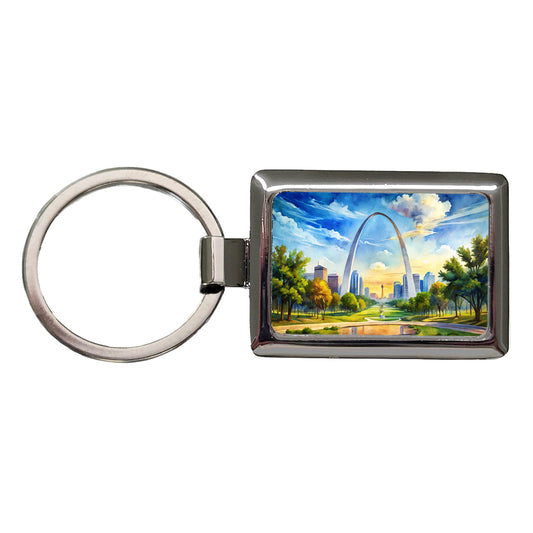 Gateway Arch National Park Missouri Watercolor Style Rectangle Metal Keychain