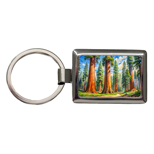 Giant Sequoia National Monument California Watercolor Style Rectangle Metal Keychain