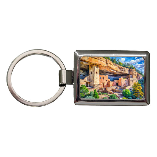 Gila Cliff Dwellings National Monument New Mexico Watercolor Style Rectangle Metal Keychain