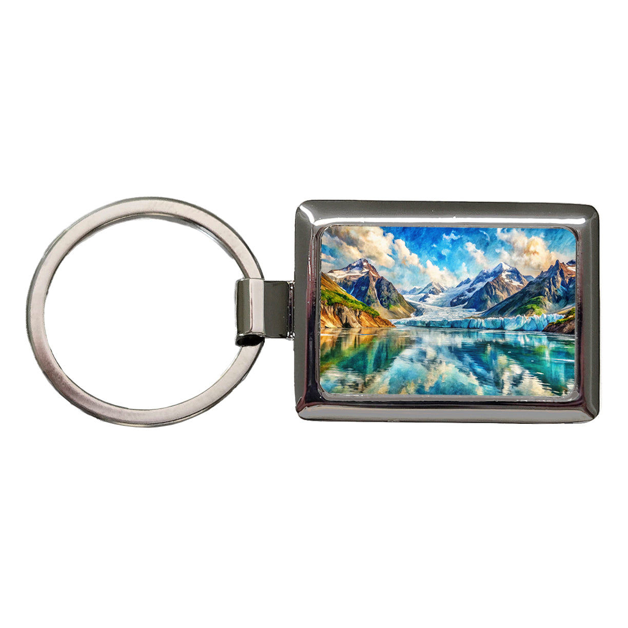 Glacier Bay National Park Alaska Watercolor Style Rectangle Metal Keychain