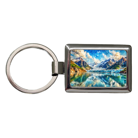 Glacier Bay National Park Alaska Watercolor Style Rectangle Metal Keychain