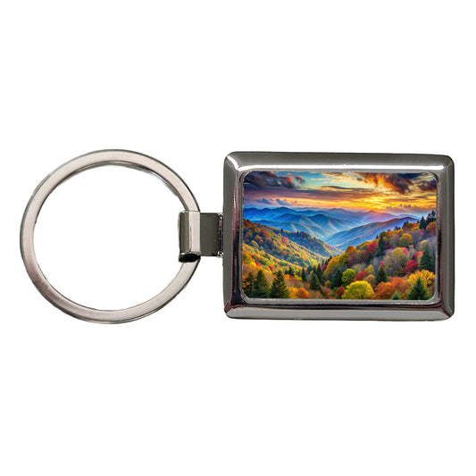 Great Smoky Mountains National Park North Carolina Tennessee Watercolor Style Rectangle Metal Keychain
