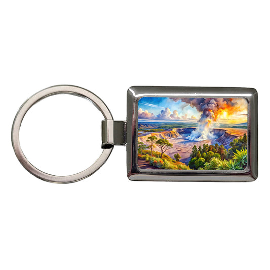 Hawai'i Volcanoes National Park Watercolor Style Rectangle Metal Keychain