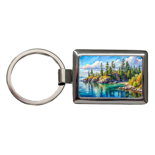 Isle Royale National Park Michigan Watercolor Style Rectangle Metal Keychain