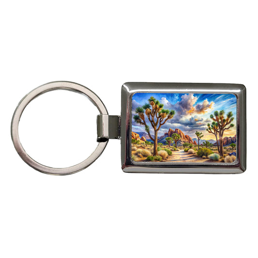 Joshua Tree National Park California Watercolor Style Rectangle Metal Keychain