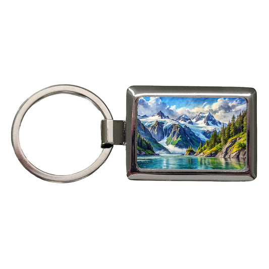 Kenai Fjords National Park Alaska Watercolor Style Rectangle Metal Keychain