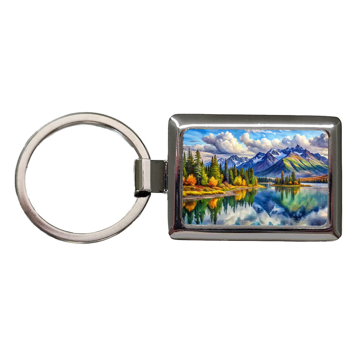 Lake Clark National Park Alaska Watercolor Style Rectangle Metal Keychain