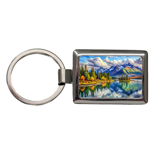 Lake Clark National Park Alaska Watercolor Style Rectangle Metal Keychain