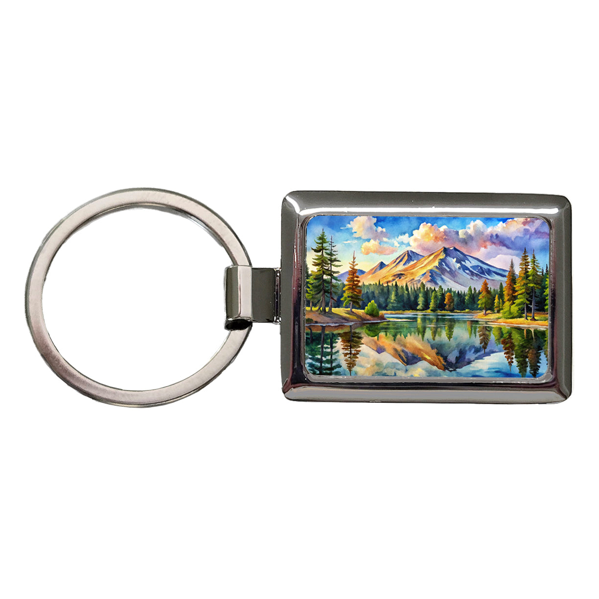 Lassen Volcanic National Park California Watercolor Style Rectangle Metal Keychain