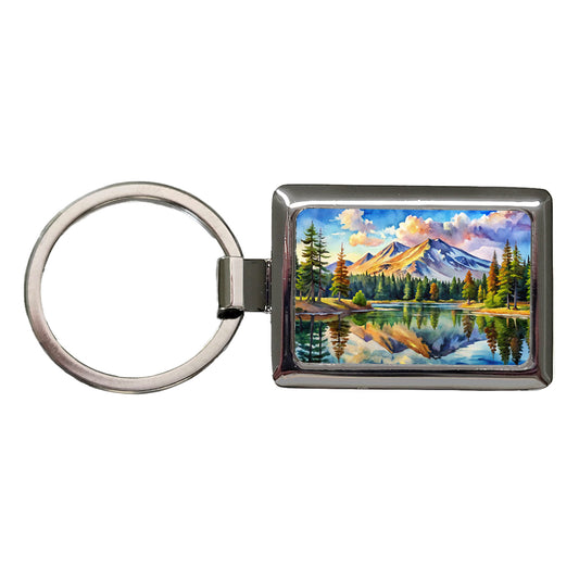 Lassen Volcanic National Park California Watercolor Style Rectangle Metal Keychain