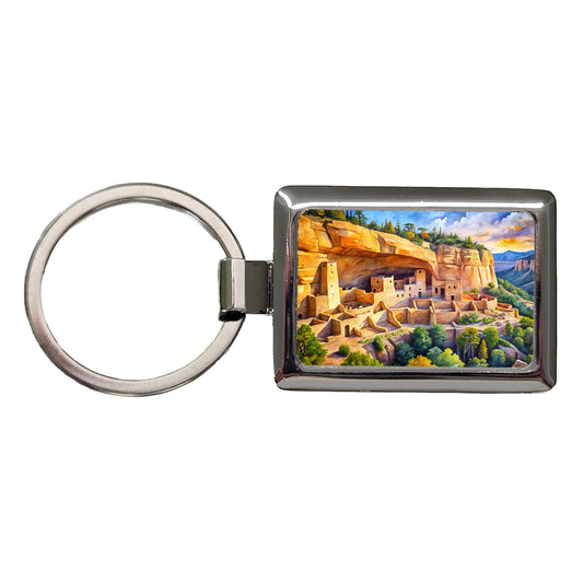 Mesa Verde National Park Colorado Watercolor Style Rectangle Metal Keychain