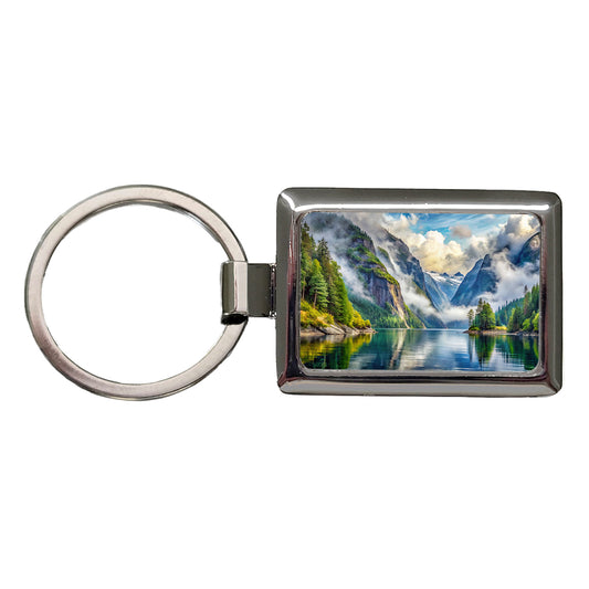 Misty Fjords National Monument Alaska Watercolor Style Rectangle Metal Keychain