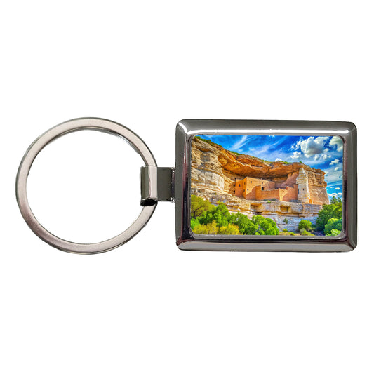 Montezuma Castle National Monument Arizona Watercolor Style Rectangle Metal Keychain