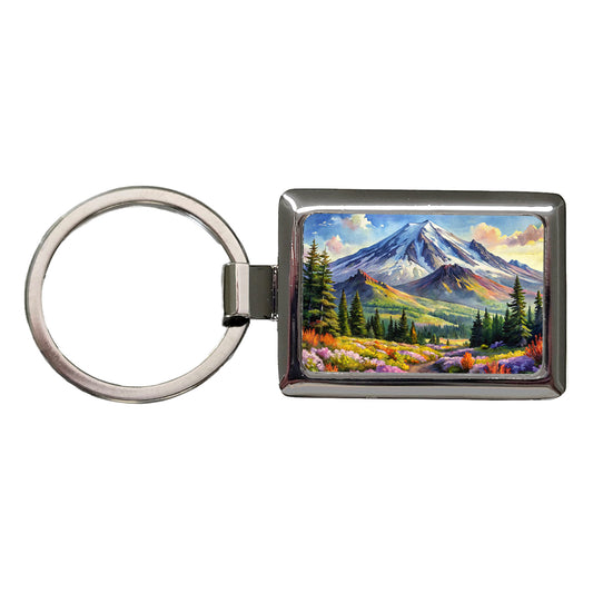Mount St. Helens Volcanic National Monument Washington Watercolor Style Rectangle Metal Keychain