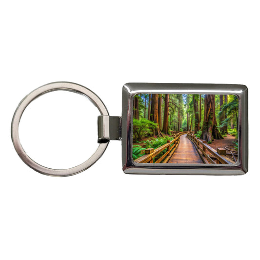Muir Woods National Monument California Watercolor Style Rectangle Metal Keychain