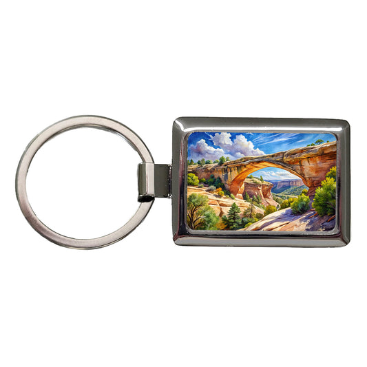 Natural Bridges National Monument Utah Watercolor Style Rectangle Metal Keychain