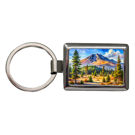 Newberry Volcanic National Monument Oregon Watercolor Style Rectangle Metal Keychain
