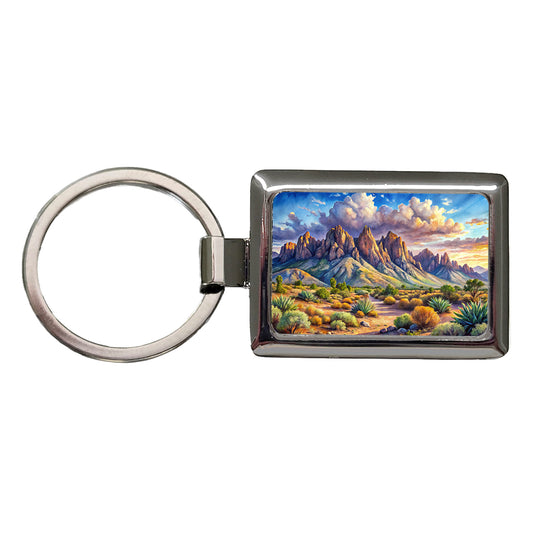 Organ Mountains-Desert Peaks National Monument New Mexico Watercolor Style Rectangle Metal Keychain