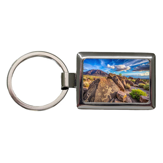 Petroglyph National Monument New Mexico Watercolor Style Rectangle Metal Keychain