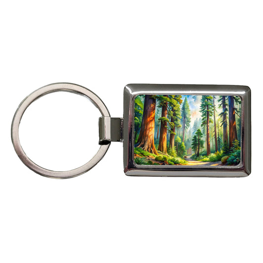 Redwood National Park California Watercolor Style Rectangle Metal Keychain