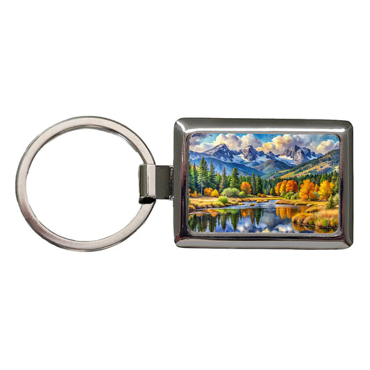Rocky Mountain National Park Colorado Watercolor Style Rectangle Metal Keychain