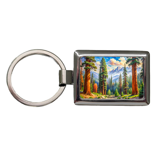 Sequoia National Park California Watercolor Style Rectangle Metal Keychain