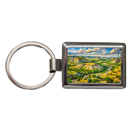 Theodore Roosevelt National Park North Dakota Watercolor Style Rectangle Metal Keychain